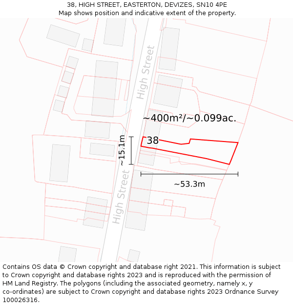 38, HIGH STREET, EASTERTON, DEVIZES, SN10 4PE: Plot and title map