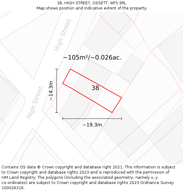 38, HIGH STREET, OSSETT, WF5 9RL: Plot and title map
