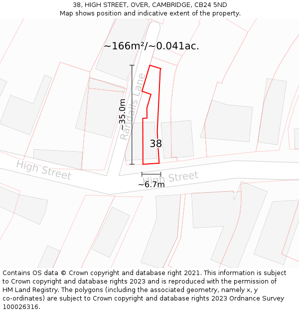 38, HIGH STREET, OVER, CAMBRIDGE, CB24 5ND: Plot and title map