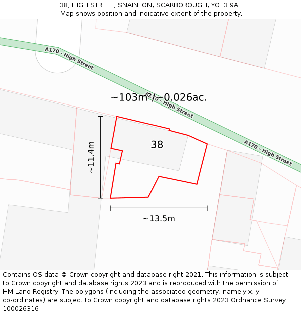 38, HIGH STREET, SNAINTON, SCARBOROUGH, YO13 9AE: Plot and title map