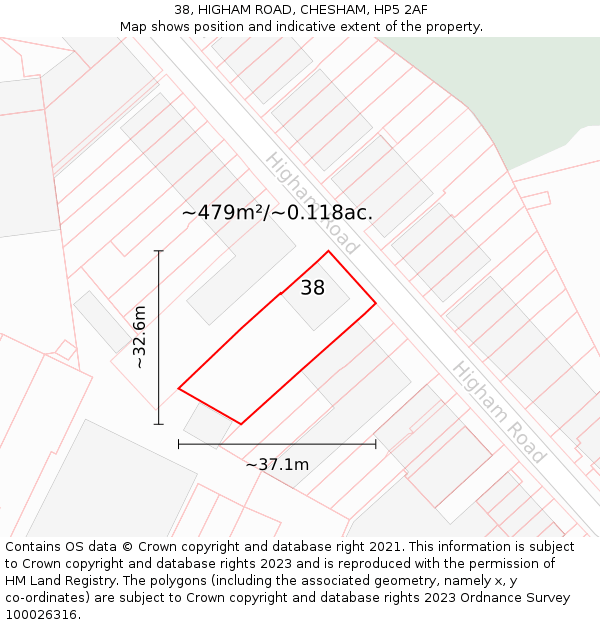38, HIGHAM ROAD, CHESHAM, HP5 2AF: Plot and title map