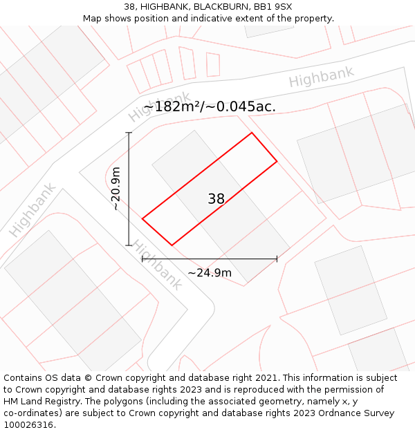 38, HIGHBANK, BLACKBURN, BB1 9SX: Plot and title map