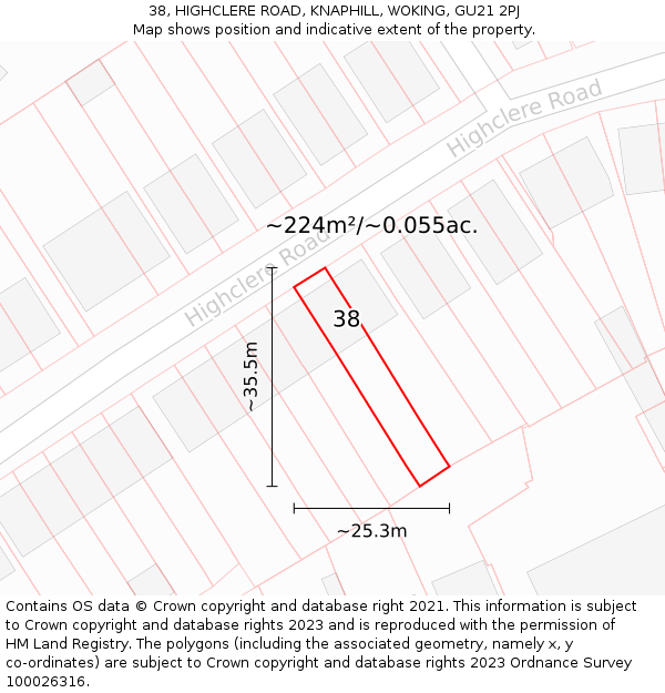 38, HIGHCLERE ROAD, KNAPHILL, WOKING, GU21 2PJ: Plot and title map