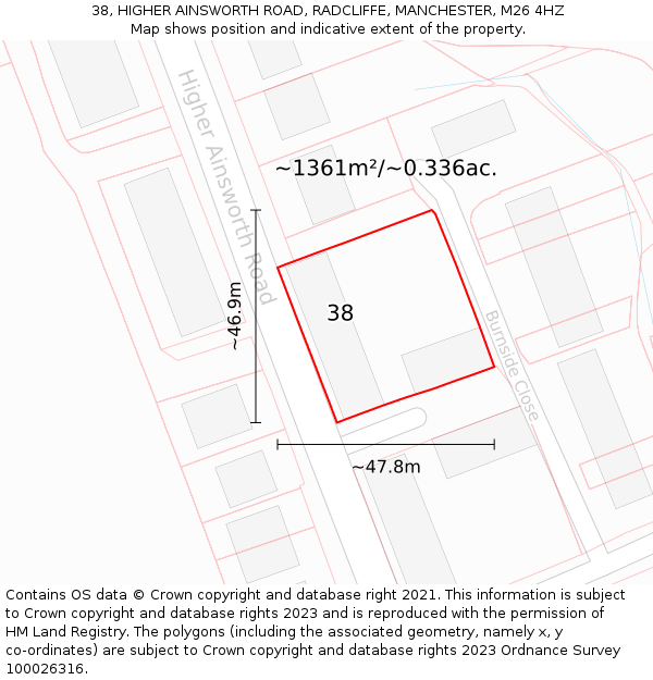 38, HIGHER AINSWORTH ROAD, RADCLIFFE, MANCHESTER, M26 4HZ: Plot and title map