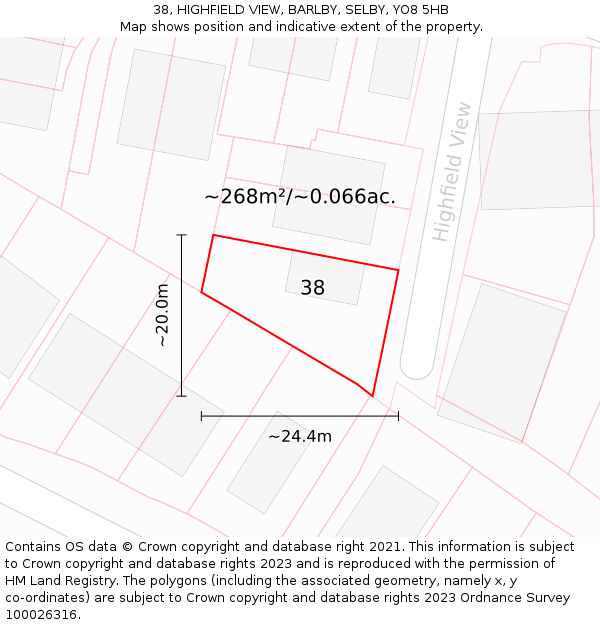 38, HIGHFIELD VIEW, BARLBY, SELBY, YO8 5HB: Plot and title map