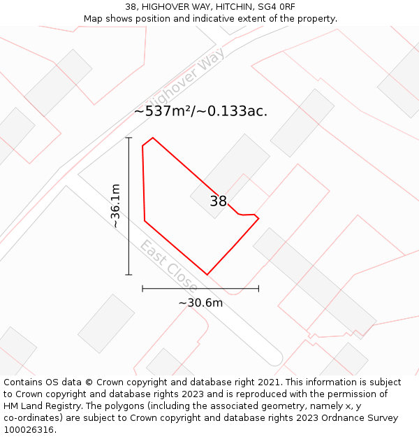 38, HIGHOVER WAY, HITCHIN, SG4 0RF: Plot and title map