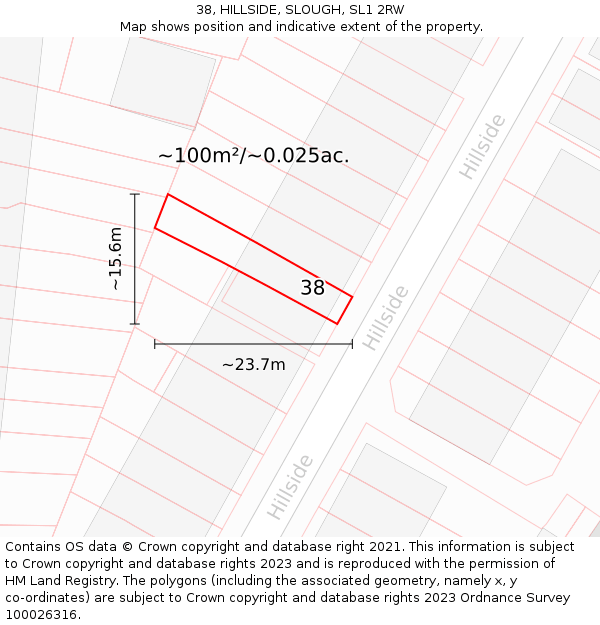38, HILLSIDE, SLOUGH, SL1 2RW: Plot and title map
