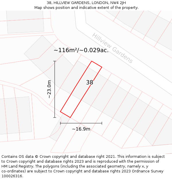 38, HILLVIEW GARDENS, LONDON, NW4 2JH: Plot and title map