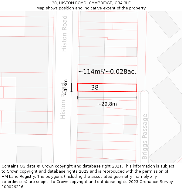 38, HISTON ROAD, CAMBRIDGE, CB4 3LE: Plot and title map