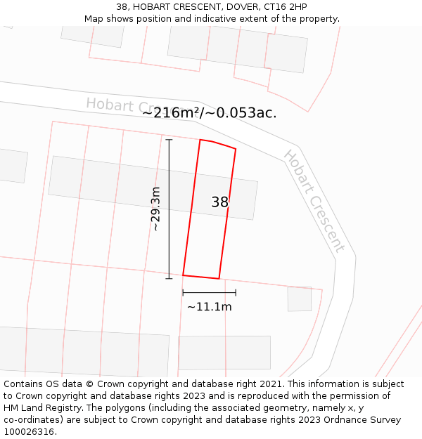 38, HOBART CRESCENT, DOVER, CT16 2HP: Plot and title map