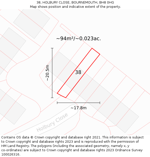 38, HOLBURY CLOSE, BOURNEMOUTH, BH8 0HG: Plot and title map