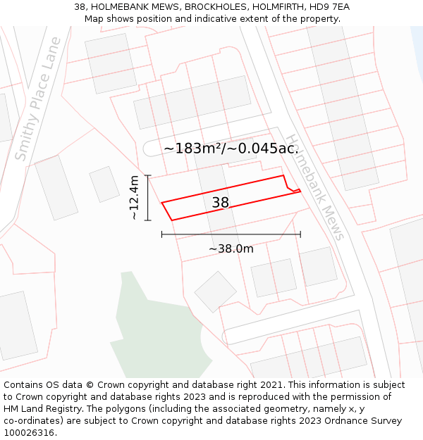 38, HOLMEBANK MEWS, BROCKHOLES, HOLMFIRTH, HD9 7EA: Plot and title map
