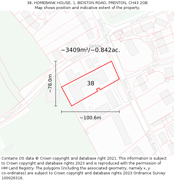 38, HOMEBANK HOUSE, 1, BIDSTON ROAD, PRENTON, CH43 2GB: Plot and title map