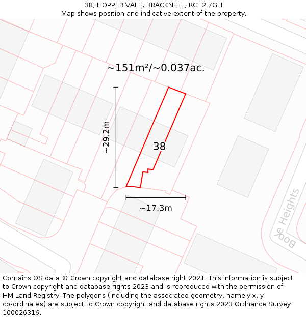 38, HOPPER VALE, BRACKNELL, RG12 7GH: Plot and title map
