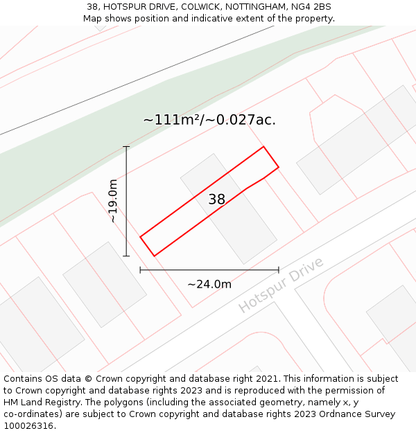 38, HOTSPUR DRIVE, COLWICK, NOTTINGHAM, NG4 2BS: Plot and title map