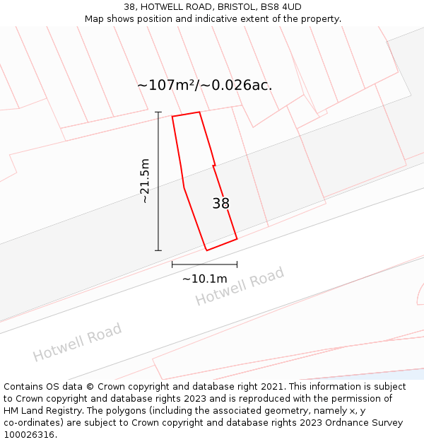 38, HOTWELL ROAD, BRISTOL, BS8 4UD: Plot and title map