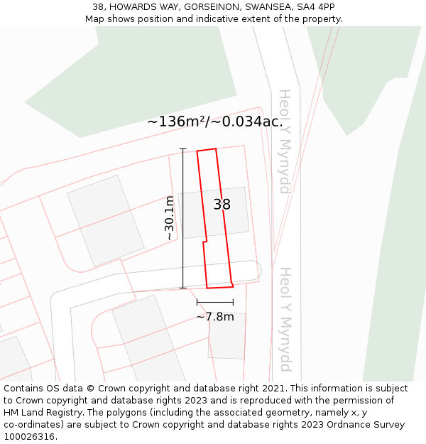 38, HOWARDS WAY, GORSEINON, SWANSEA, SA4 4PP: Plot and title map