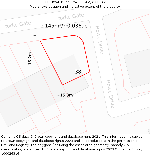38, HOWE DRIVE, CATERHAM, CR3 5AX: Plot and title map