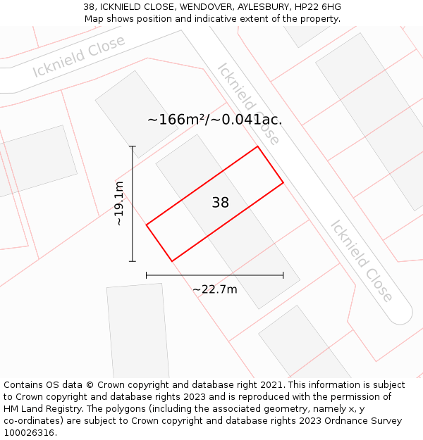 38, ICKNIELD CLOSE, WENDOVER, AYLESBURY, HP22 6HG: Plot and title map