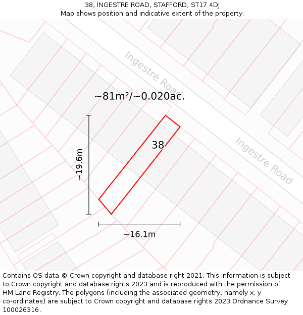 38, INGESTRE ROAD, STAFFORD, ST17 4DJ: Plot and title map