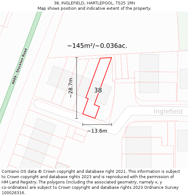 38, INGLEFIELD, HARTLEPOOL, TS25 1RN: Plot and title map