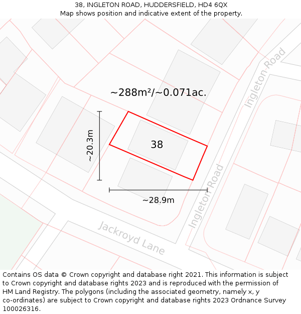 38, INGLETON ROAD, HUDDERSFIELD, HD4 6QX: Plot and title map