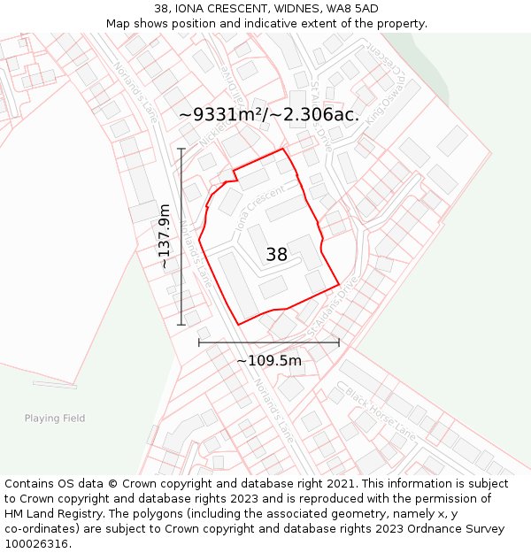 38, IONA CRESCENT, WIDNES, WA8 5AD: Plot and title map
