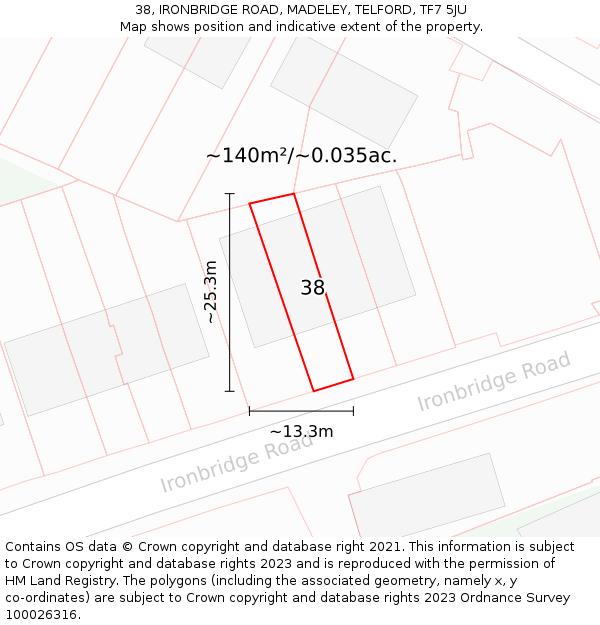 38, IRONBRIDGE ROAD, MADELEY, TELFORD, TF7 5JU: Plot and title map