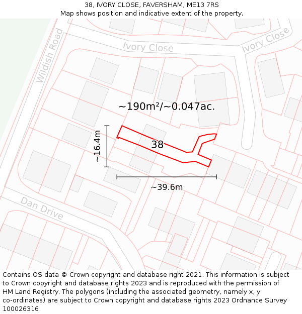 38, IVORY CLOSE, FAVERSHAM, ME13 7RS: Plot and title map