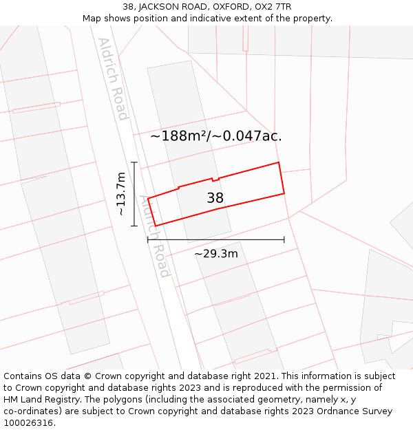 38, JACKSON ROAD, OXFORD, OX2 7TR: Plot and title map