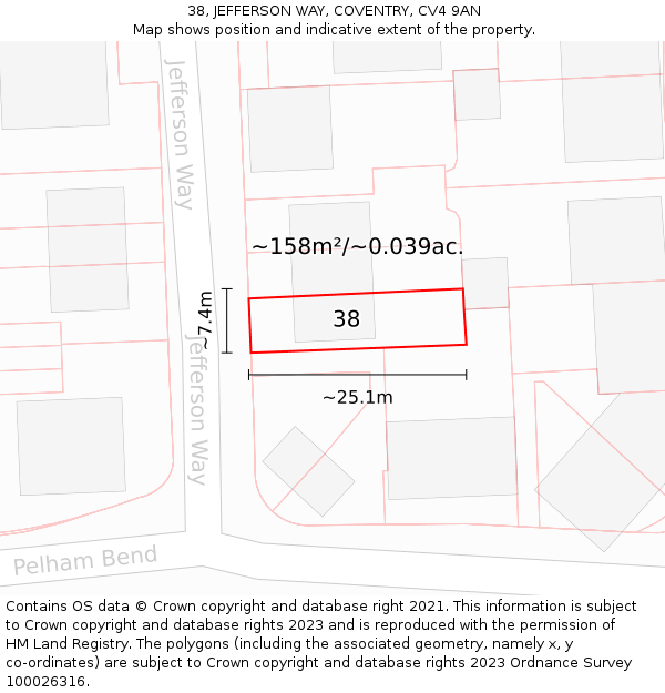 38, JEFFERSON WAY, COVENTRY, CV4 9AN: Plot and title map