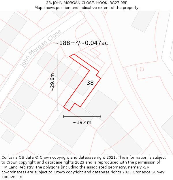 38, JOHN MORGAN CLOSE, HOOK, RG27 9RP: Plot and title map