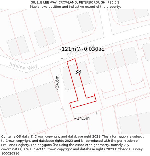 38, JUBILEE WAY, CROWLAND, PETERBOROUGH, PE6 0JS: Plot and title map