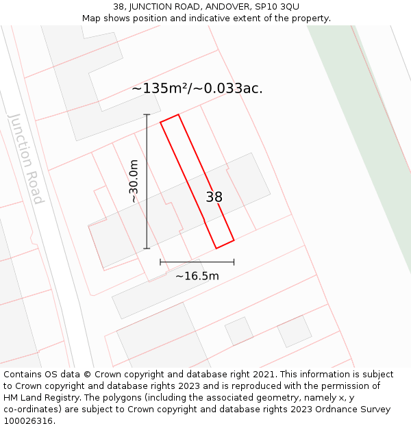 38, JUNCTION ROAD, ANDOVER, SP10 3QU: Plot and title map