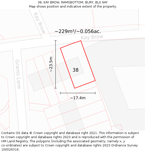 38, KAY BROW, RAMSBOTTOM, BURY, BL0 9AY: Plot and title map