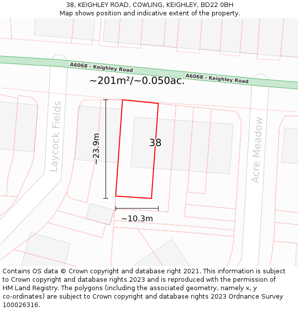38, KEIGHLEY ROAD, COWLING, KEIGHLEY, BD22 0BH: Plot and title map