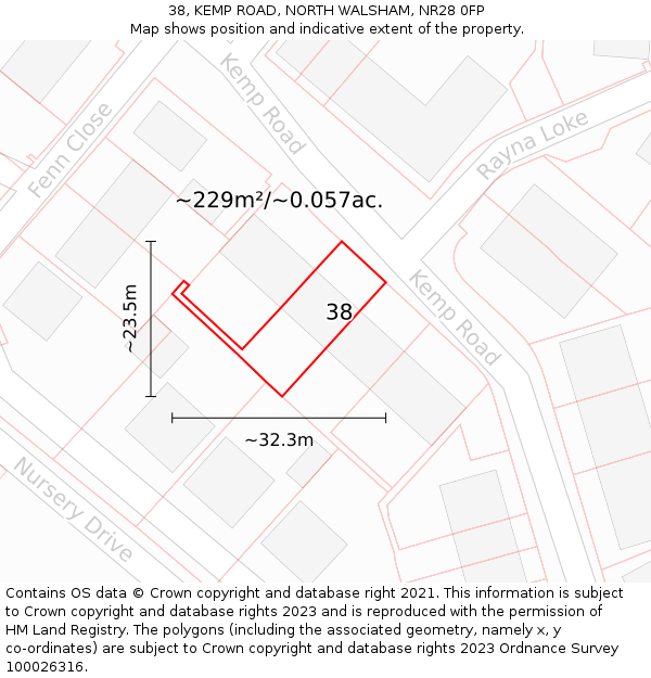 38, KEMP ROAD, NORTH WALSHAM, NR28 0FP: Plot and title map