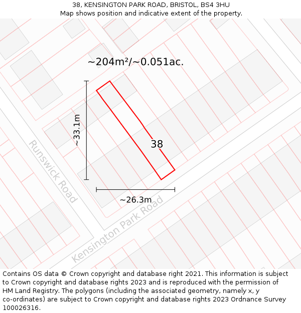 38, KENSINGTON PARK ROAD, BRISTOL, BS4 3HU: Plot and title map