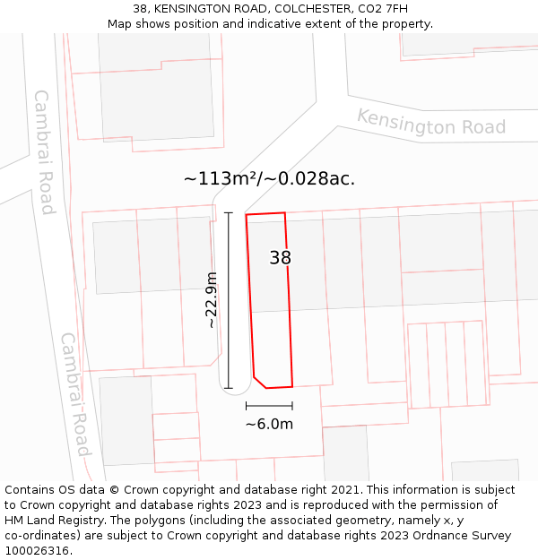 38, KENSINGTON ROAD, COLCHESTER, CO2 7FH: Plot and title map