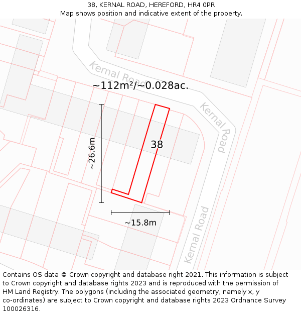 38, KERNAL ROAD, HEREFORD, HR4 0PR: Plot and title map