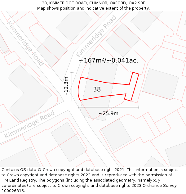 38, KIMMERIDGE ROAD, CUMNOR, OXFORD, OX2 9RF: Plot and title map