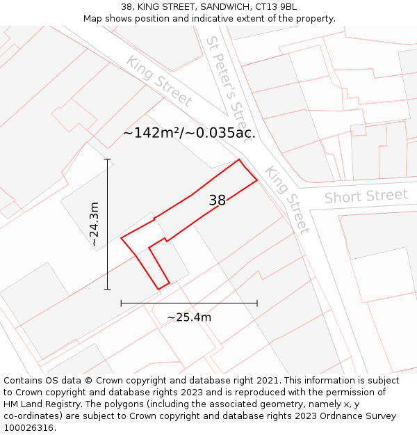 38, KING STREET, SANDWICH, CT13 9BL: Plot and title map