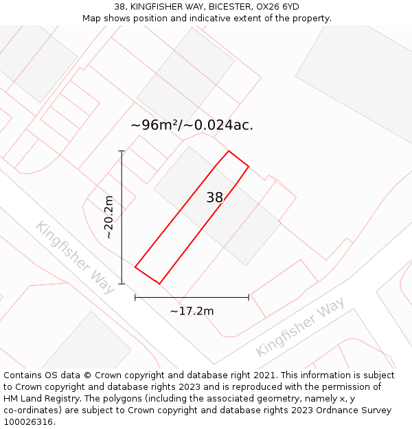 38, KINGFISHER WAY, BICESTER, OX26 6YD: Plot and title map