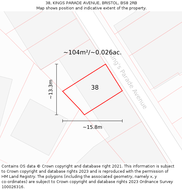 38, KINGS PARADE AVENUE, BRISTOL, BS8 2RB: Plot and title map