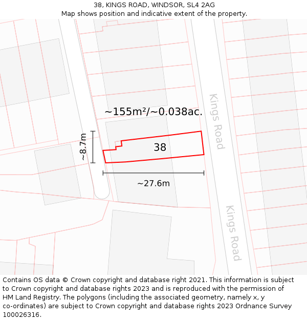 38, KINGS ROAD, WINDSOR, SL4 2AG: Plot and title map