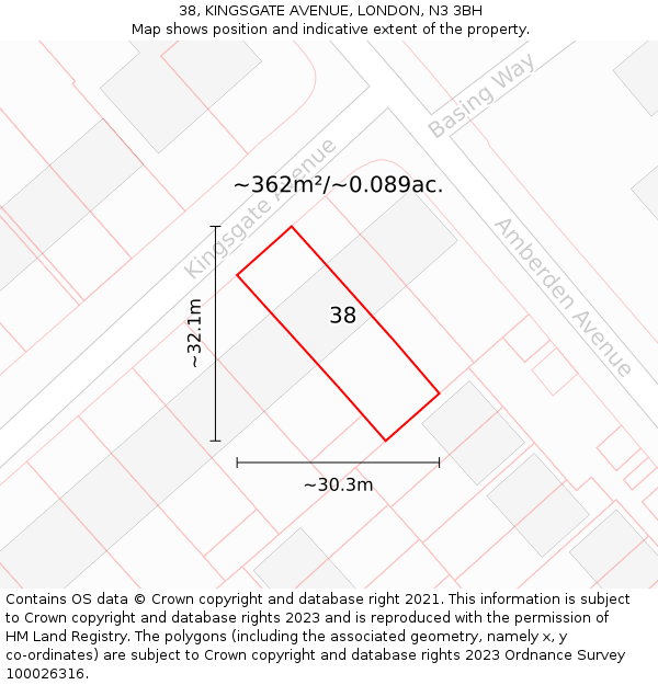 38, KINGSGATE AVENUE, LONDON, N3 3BH: Plot and title map