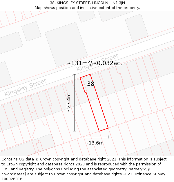 38, KINGSLEY STREET, LINCOLN, LN1 3JN: Plot and title map