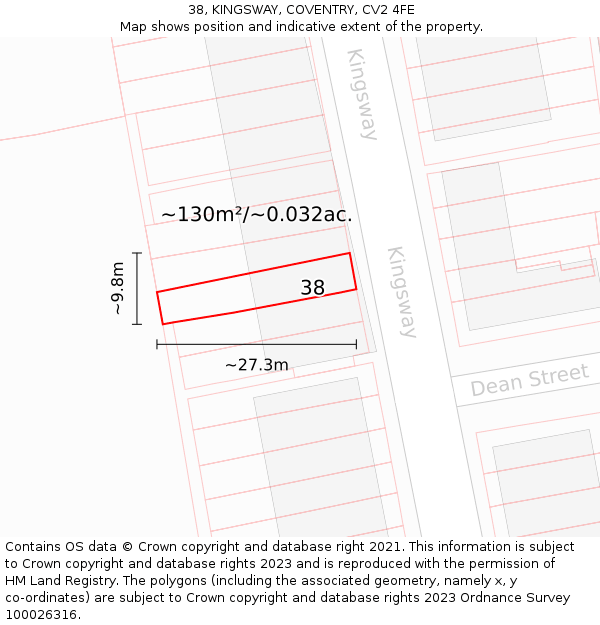 38, KINGSWAY, COVENTRY, CV2 4FE: Plot and title map