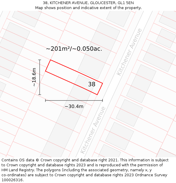 38, KITCHENER AVENUE, GLOUCESTER, GL1 5EN: Plot and title map