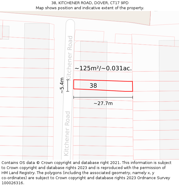 38, KITCHENER ROAD, DOVER, CT17 9PD: Plot and title map